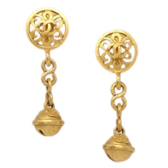 Chanel Bell Dangle Earrings Clip-On Gold 95P 131591 - Picture 1 of 4